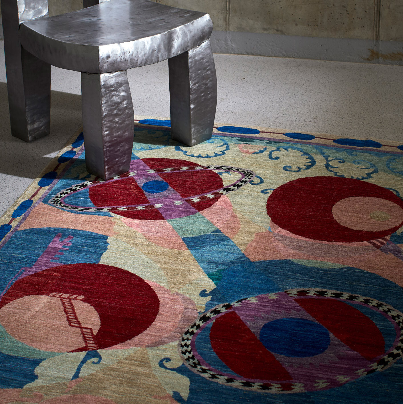 Carmine Orbit Hand-knotted Rug