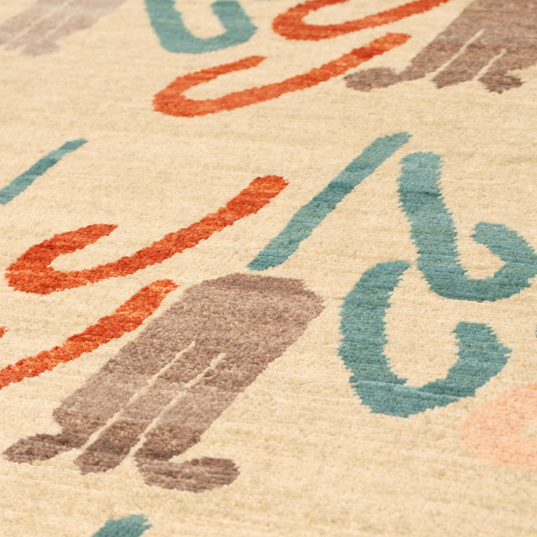 Closeup of ISHKAR's Floral wool runner, the Laleh Hand-knotted Runner.