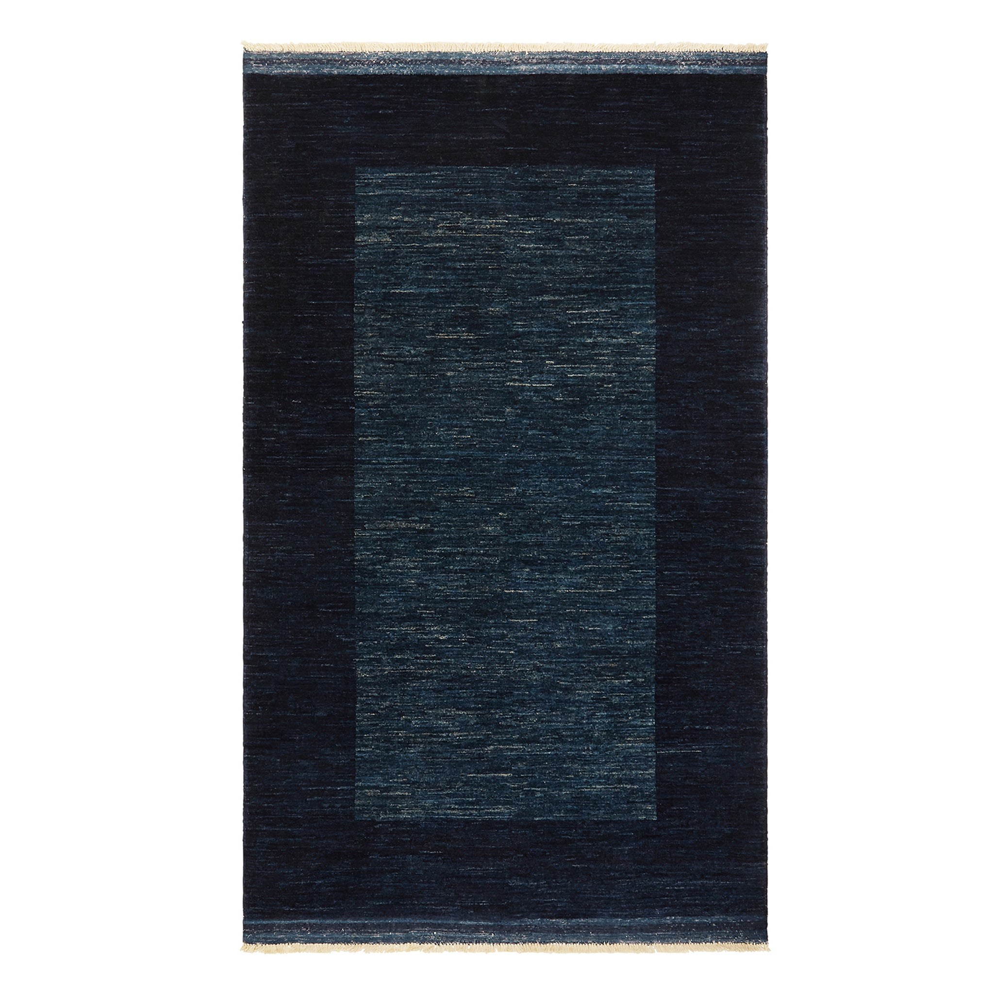 Border Hand-knotted Rug - Navy