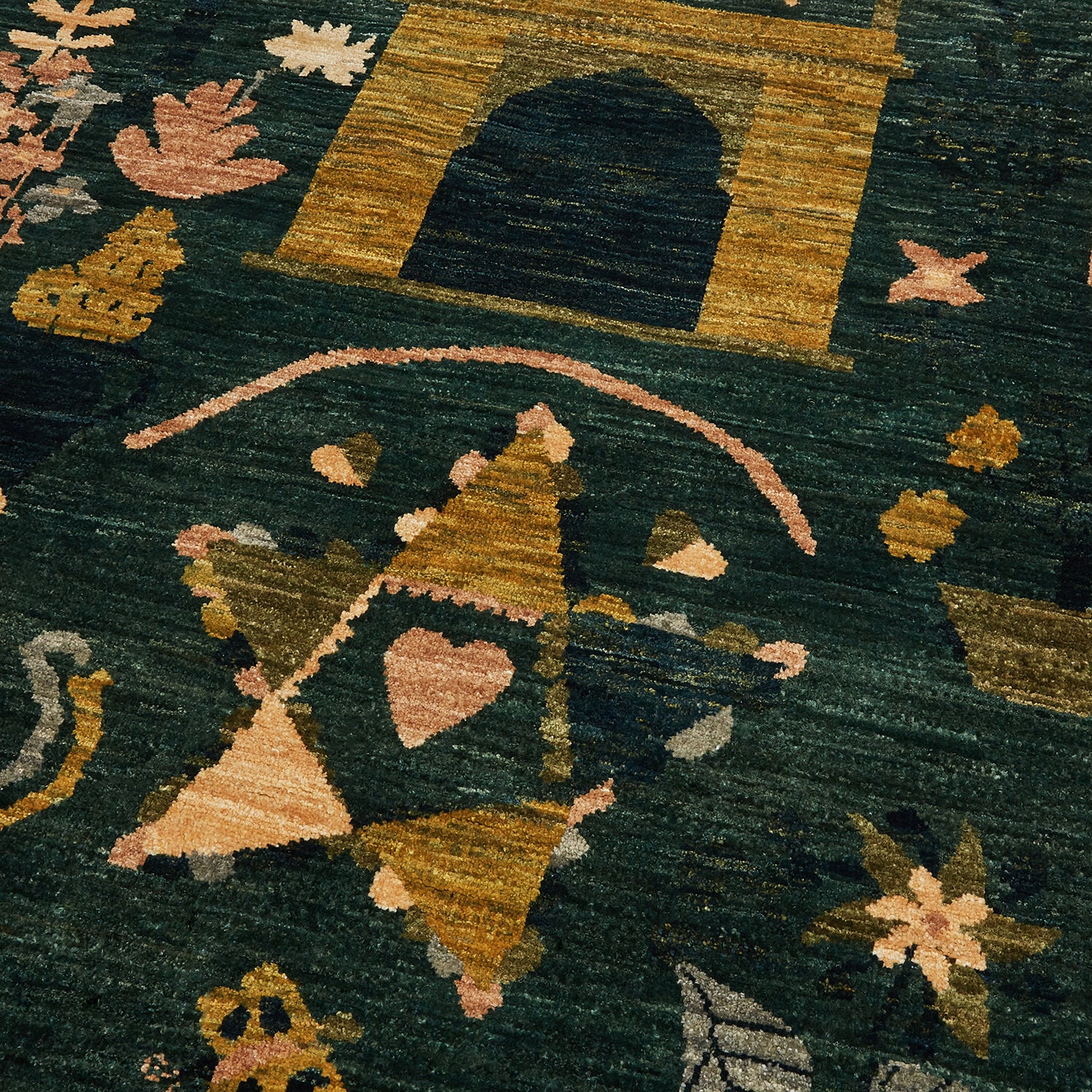 Kabul Sunset Bouquet Hand-knotted Rug - Emerald