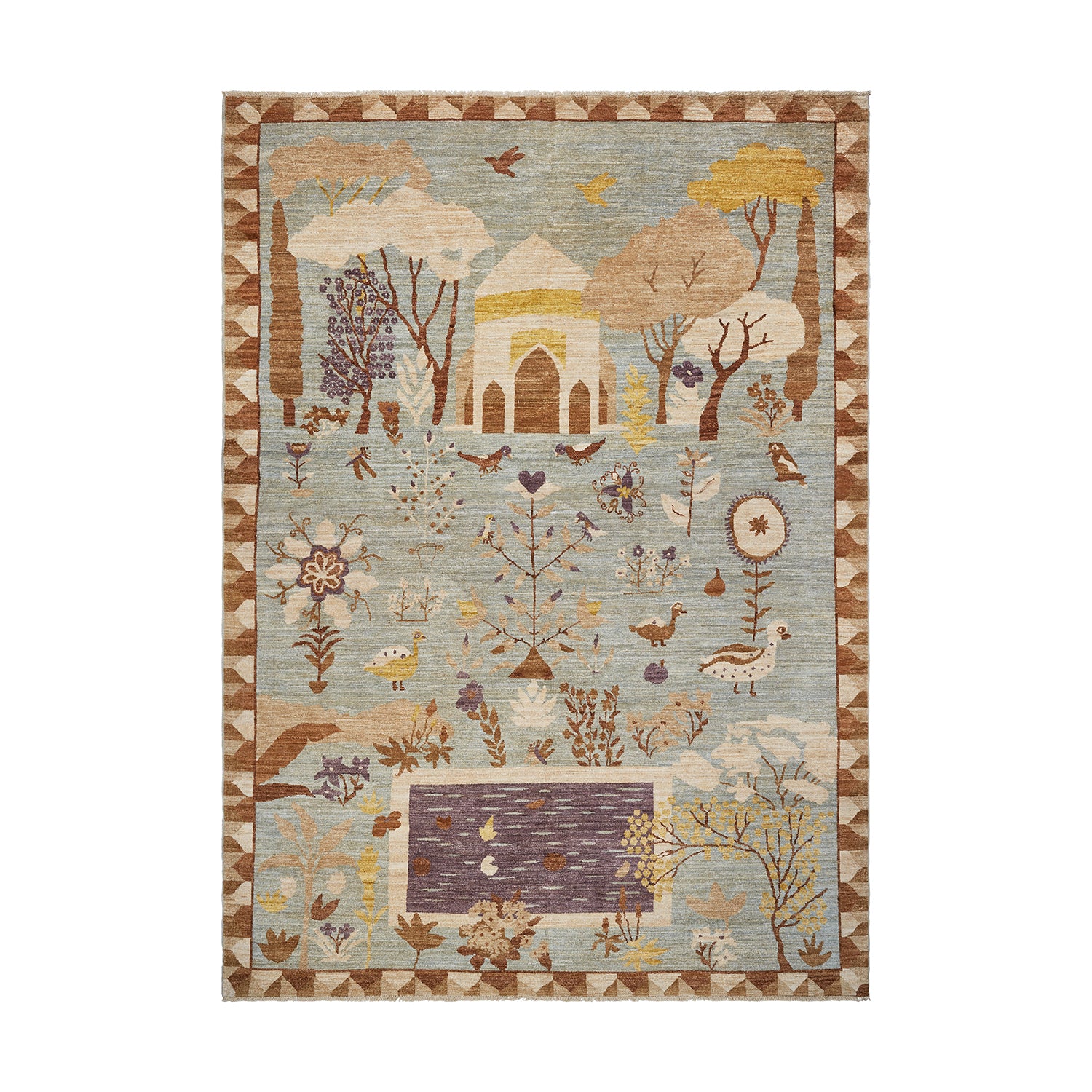 Mughal Petal Drift Hand-knotted Rug - Aquamarine