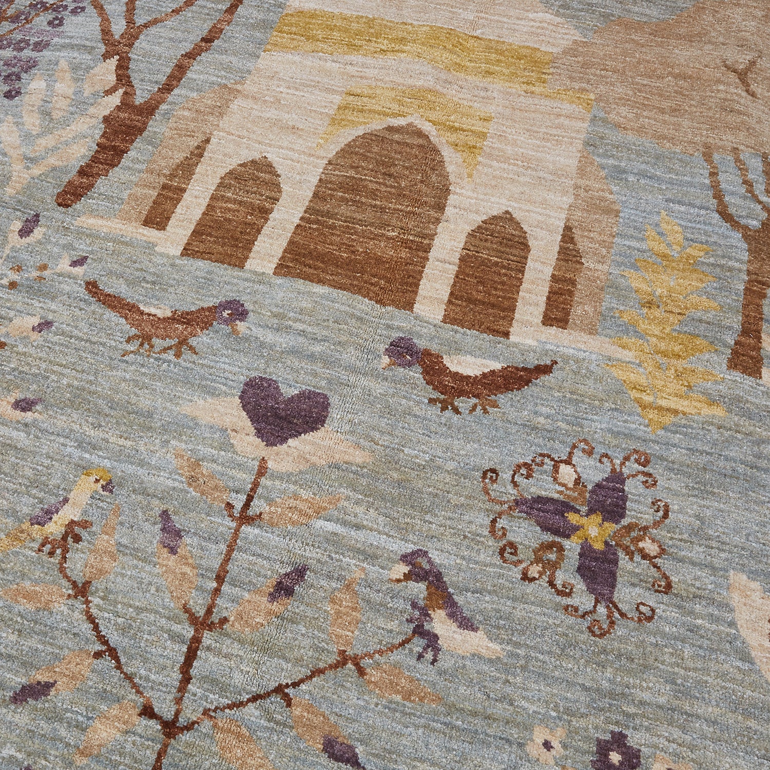 Mughal Petal Drift Hand-knotted Rug - Aquamarine