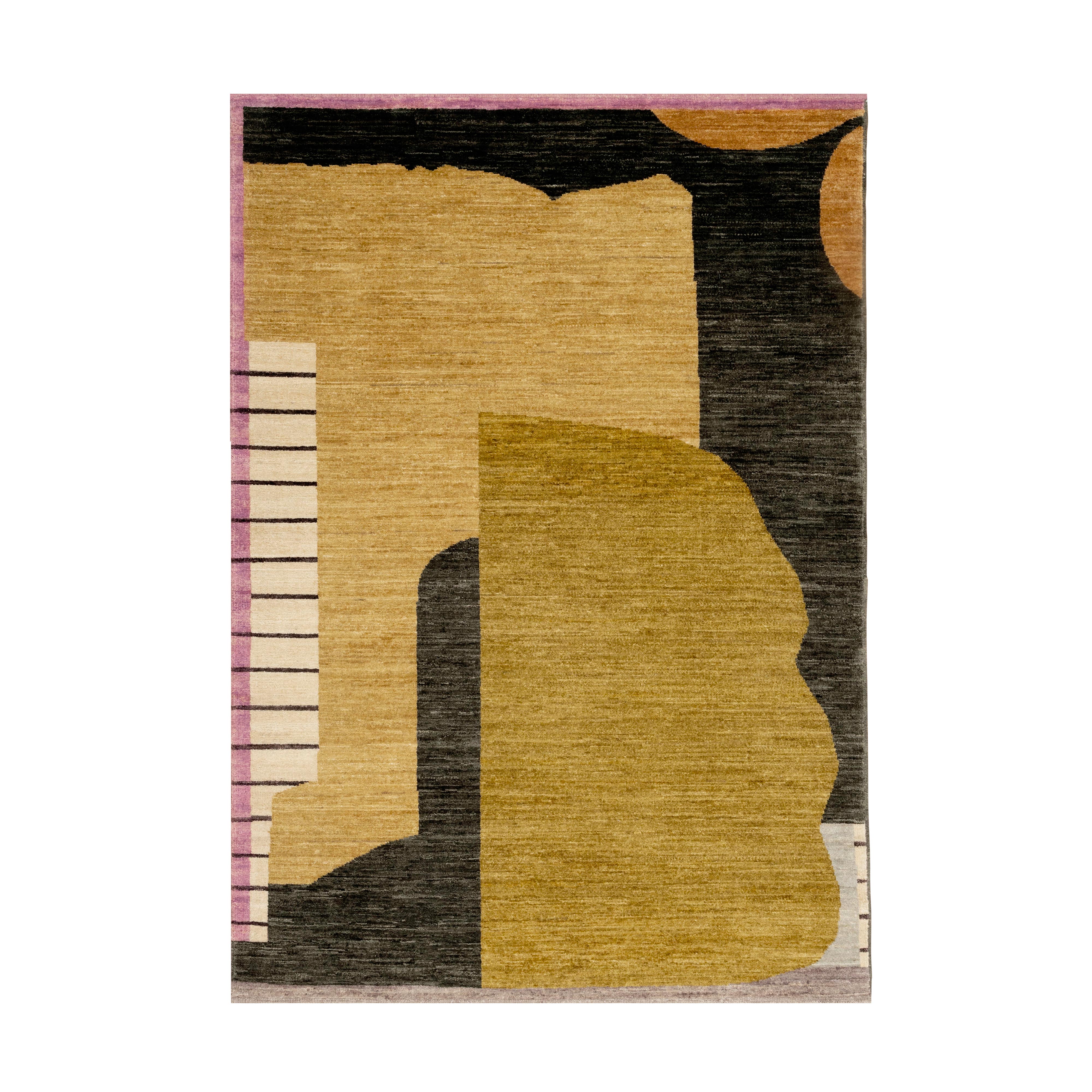 Abstract area rug with geometric pattern on a white background