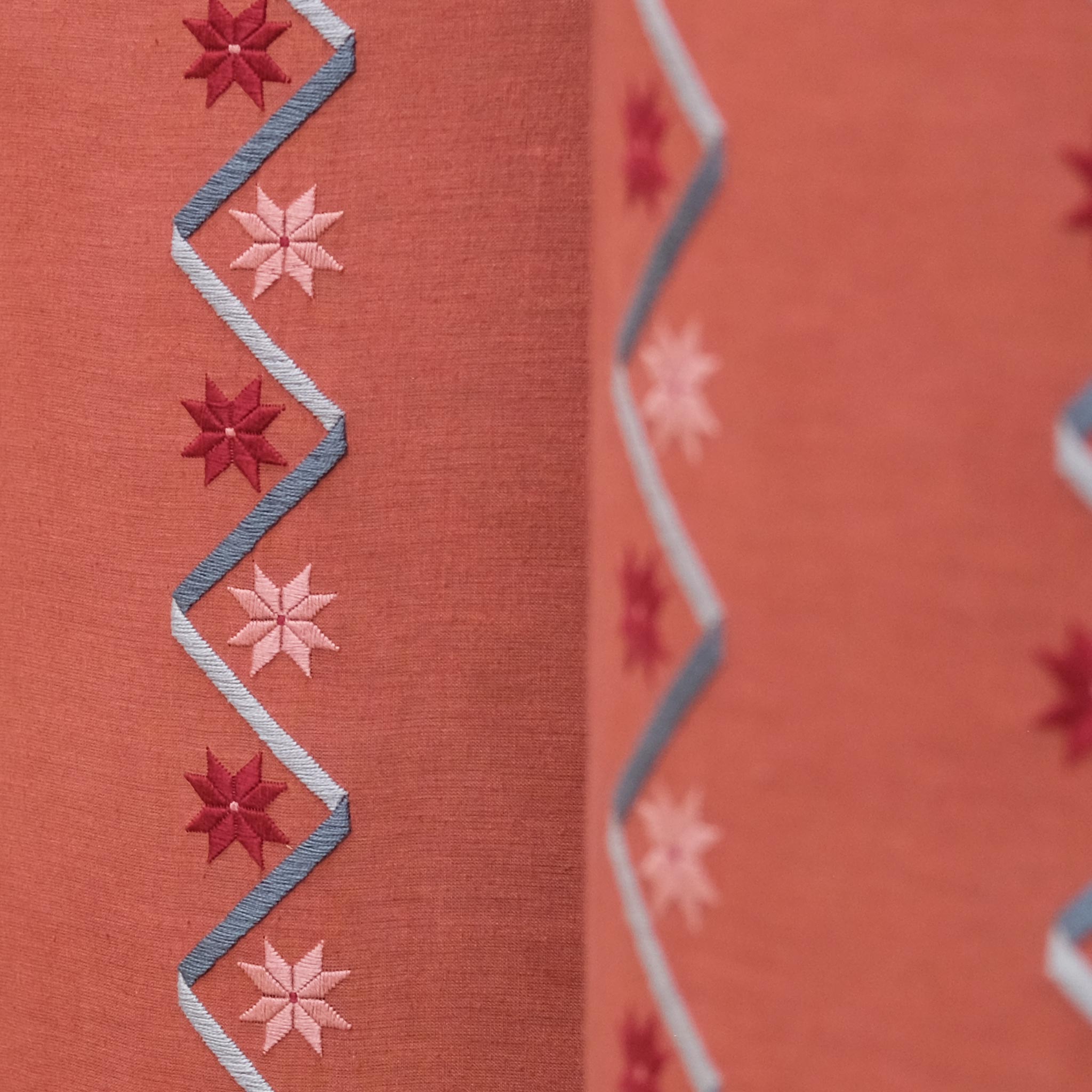 Stars and Ribbons - Hand-Embroidered Fabric