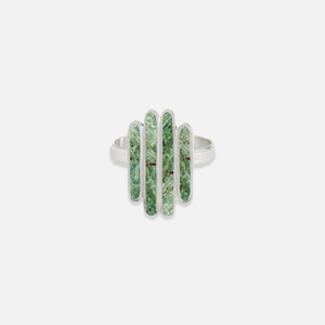A sterling silver ring with Bamiyan Turquoise, inspired by the view of Afghanistan’s verdant fields.