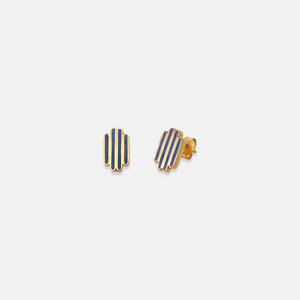 A pair of gold-plated sterling silver stud earrings with lapis lazuli.