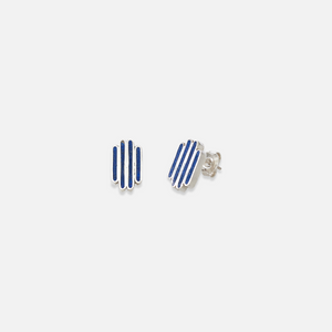 A pair of sterling silver stud studs with lapis lazuli.