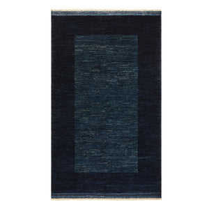 Border Hand-knotted Rug - Navy