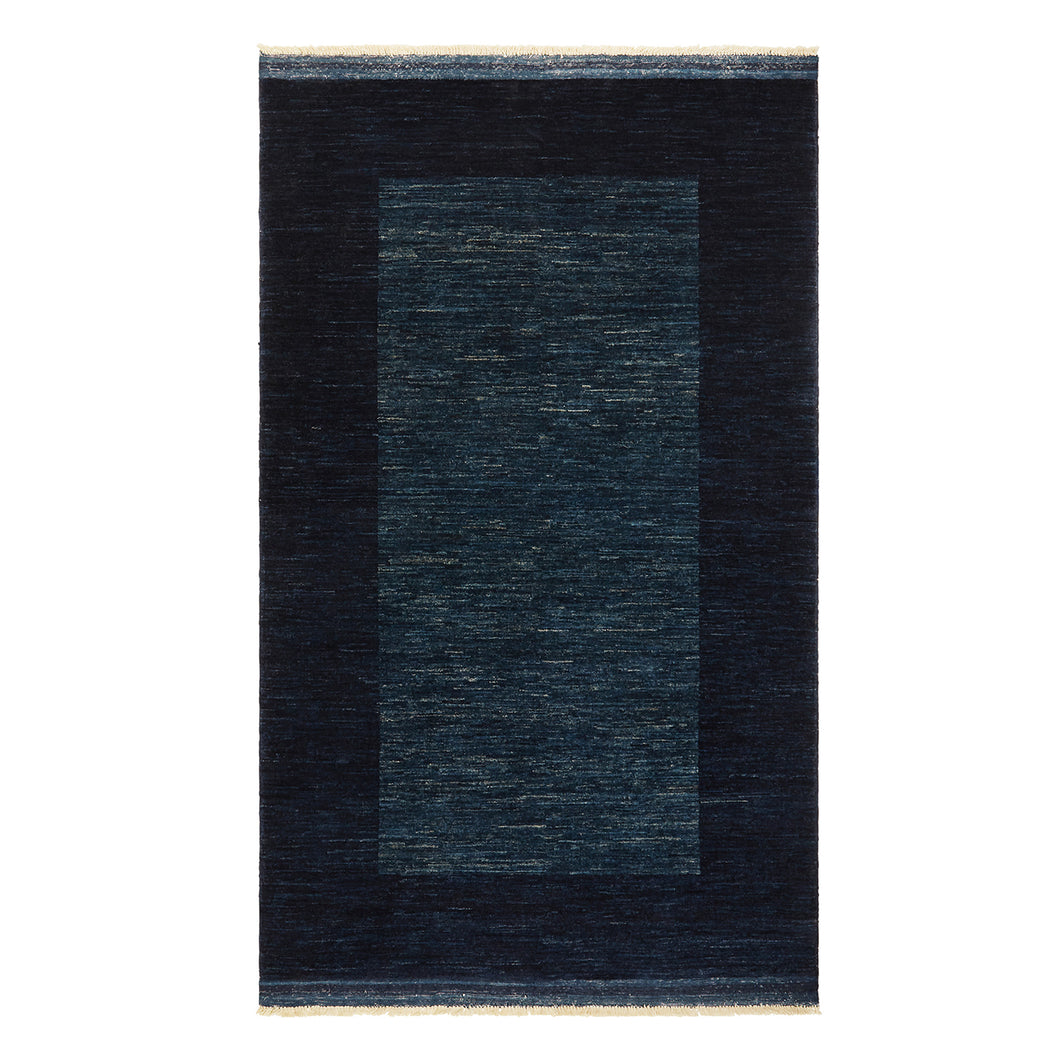 Border Hand-knotted Rug - Navy