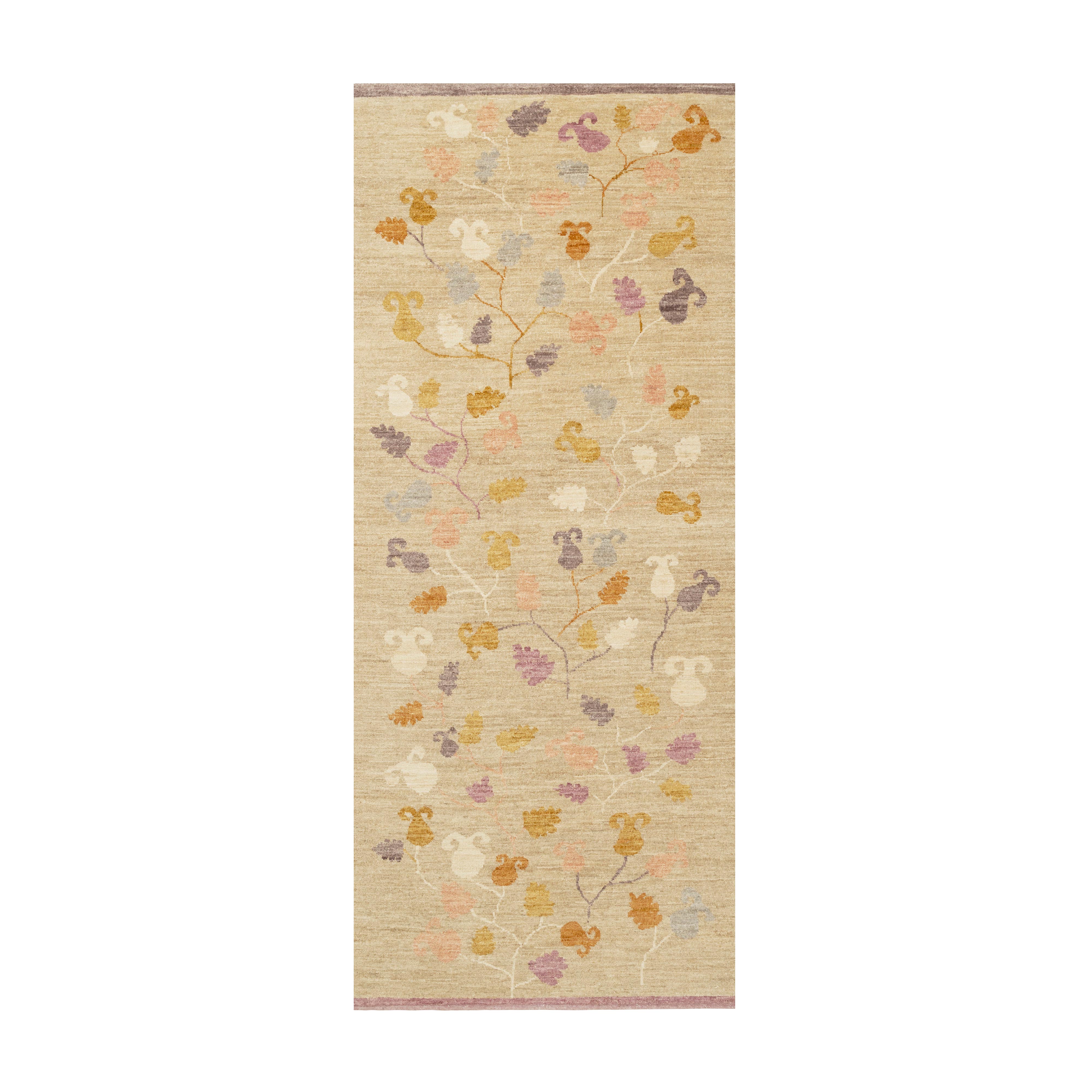 Beige rug with floral pattern on a white background