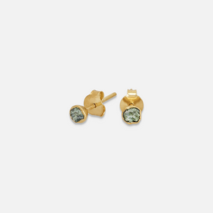 A pair of gold-colored stud earrings with Bamiyan Turquoise stones.