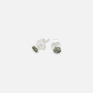 A pair of silver stud earrings with Bamiyan Turquoise stones.