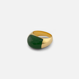 Gold-plated sterling silver chunky ring with green agate stone