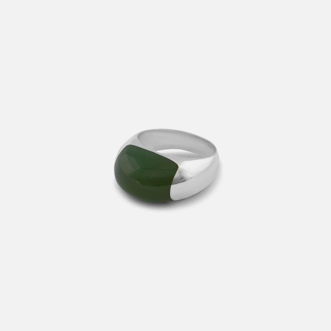 Sterling silver chunky ring with green agate stone