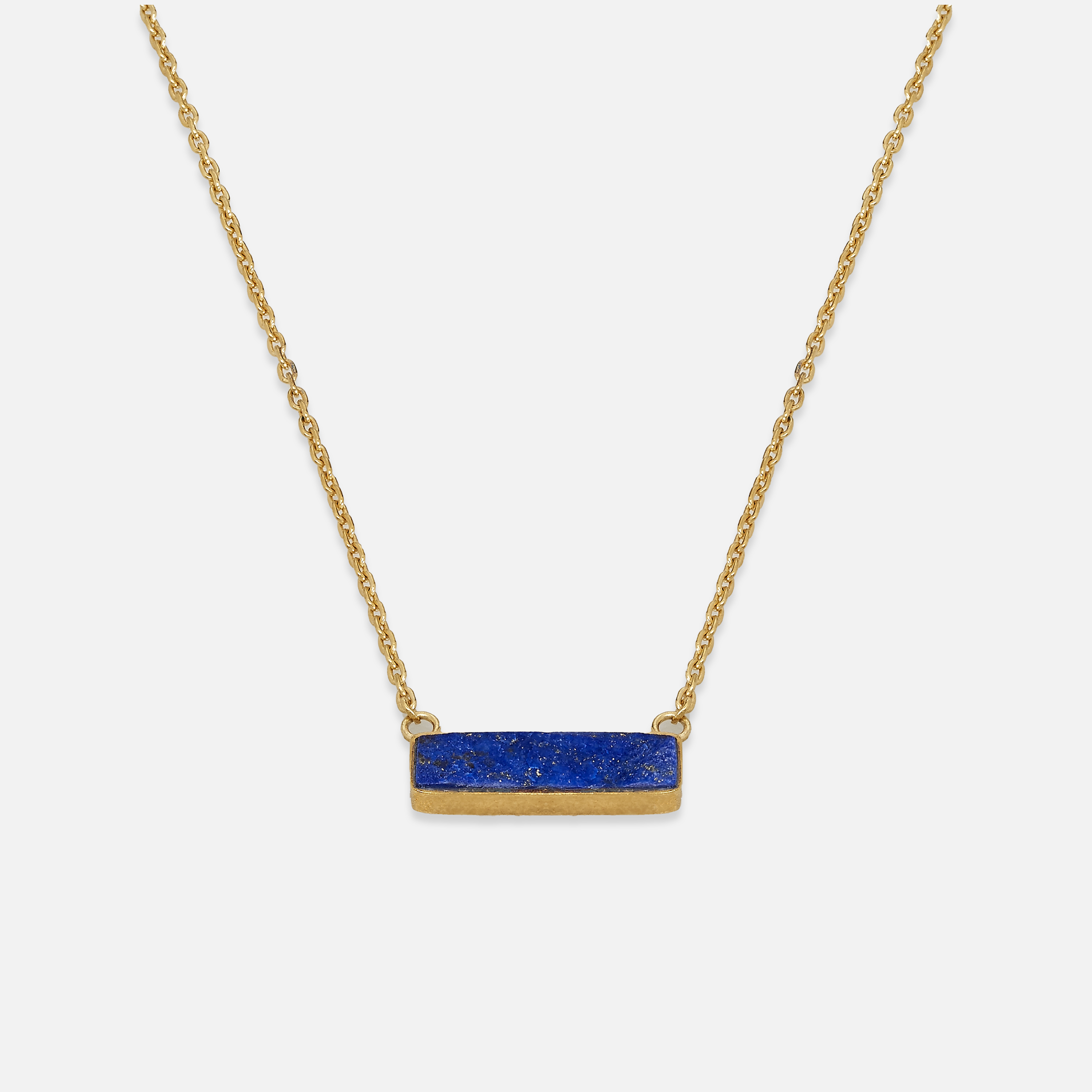 A Lapis Lazuli pendant set in sterling silver on a 40cm chain, with a gold-colored frame.