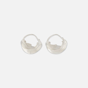 Pair of sterling silver hoop earrings on a white background, size small
