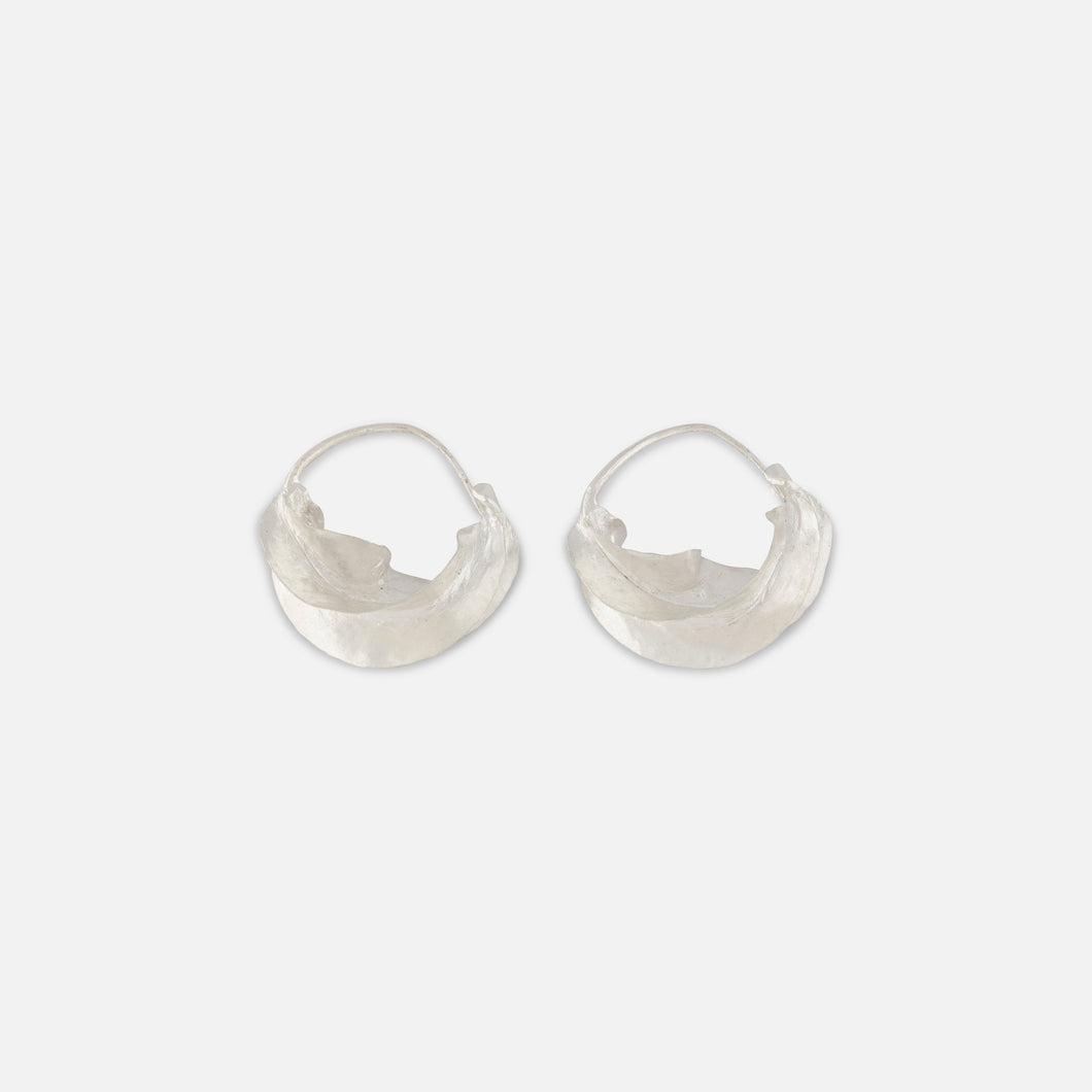 Pair of sterling silver hoop earrings on a white background, size small