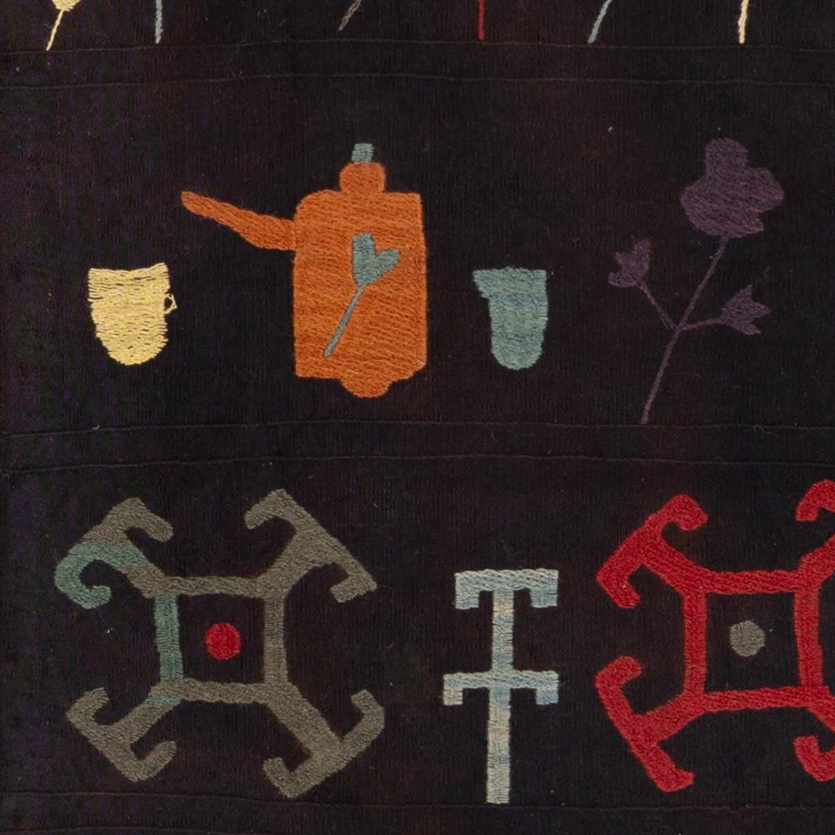 Unique Antique Afghan Textile - Charcoal Black