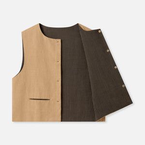 Reversible cotton vest with sand and striped brown options