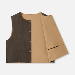 Reversible cotton vest with sand and striped brown options