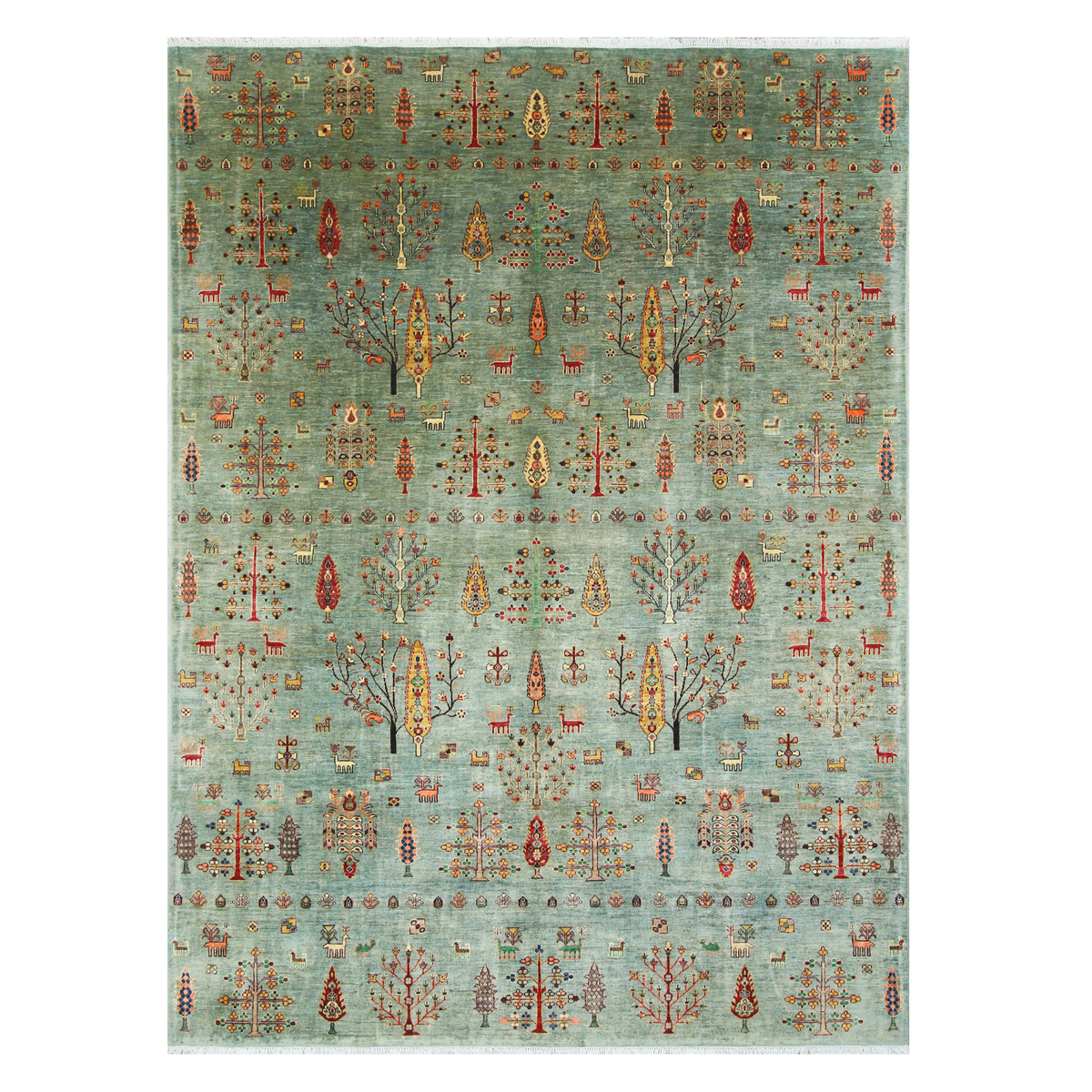 Tree of Life Turquoise Hand-Knotted Rug