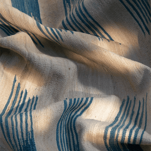 Blue striped handwoven Afghan wool rug detail