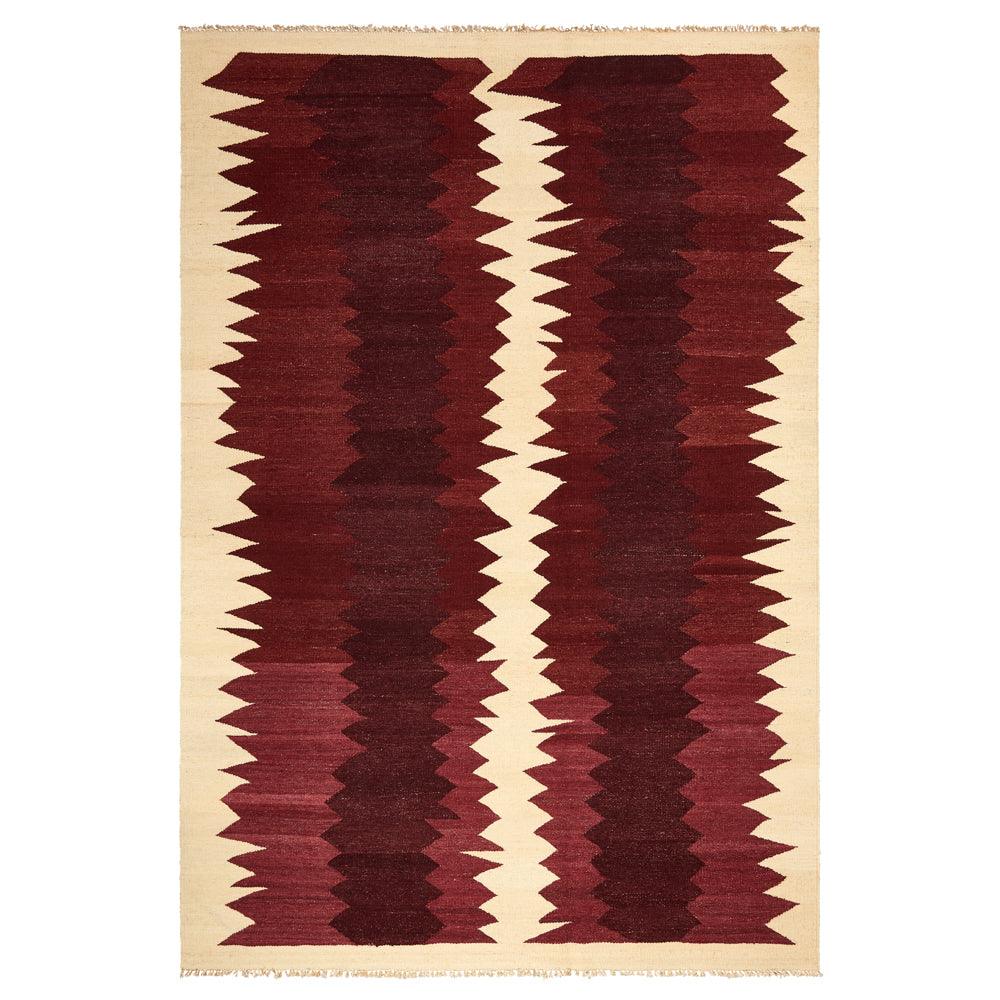 red and cream handwoven Afghan wool rug