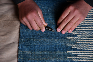 Denim with navy blue border kilim